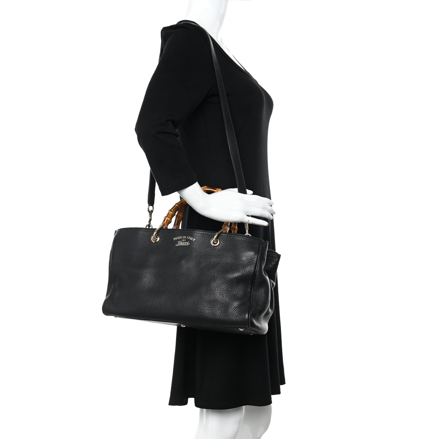 Gucci Pebbled Calfskin Medium Bamboo Shopper Tote Black 2 of 20