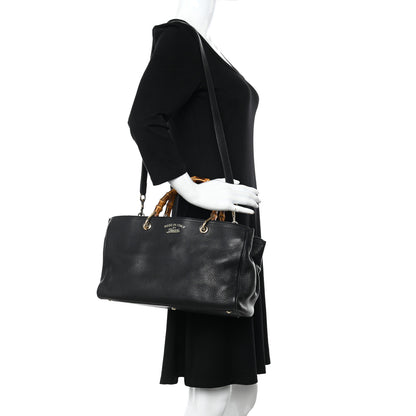 Gucci Pebbled Calfskin Medium Bamboo Shopper Tote Black 2 of 20