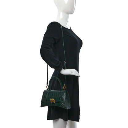 Balenciaga Shiny Calfskin Crocodile Embossed Small Hourglass Top Handle Bag Forest Green 2 of 9