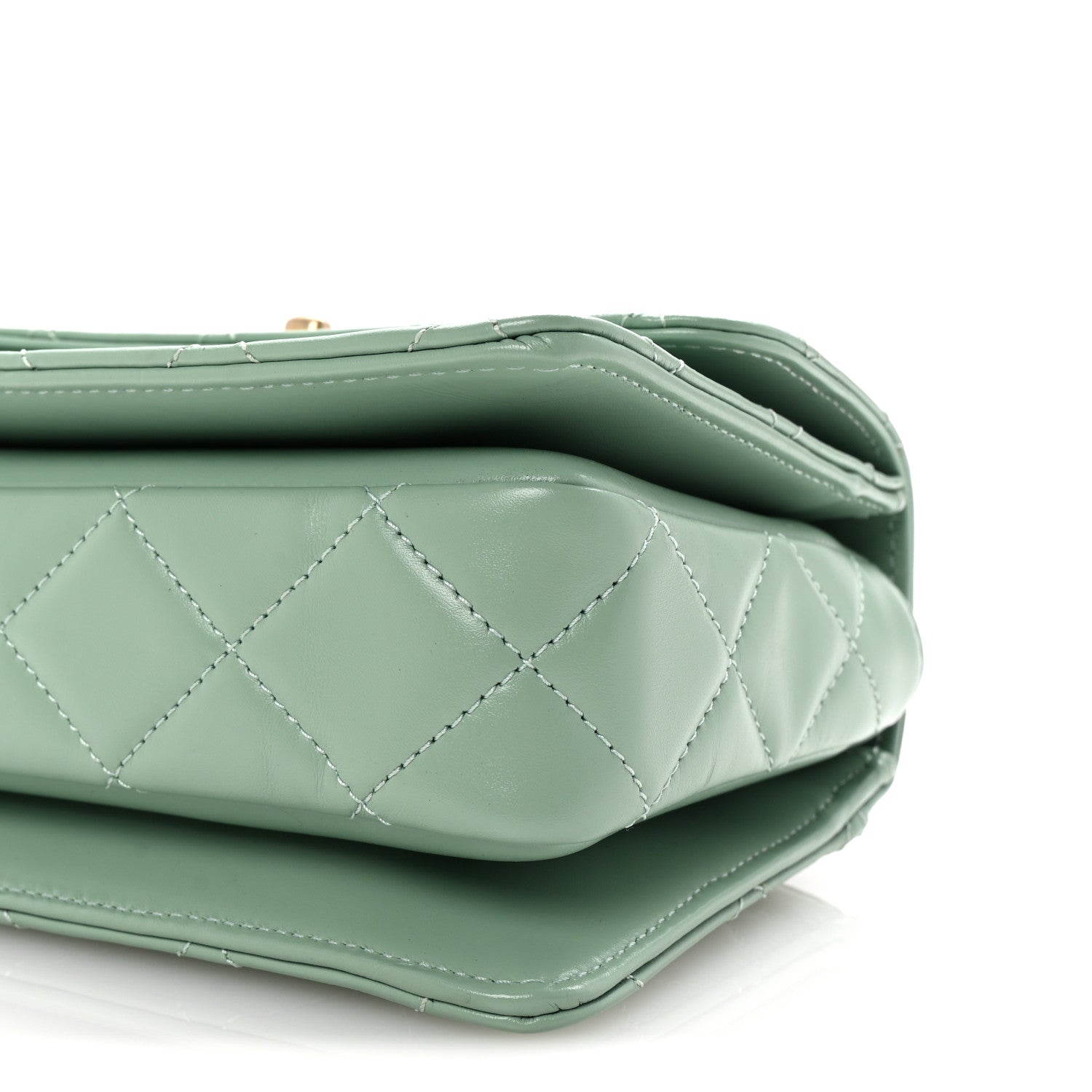 Chanel Shiny Calfskin Quilted Mini Metal Top Handle Flap Light Green 10 of 10