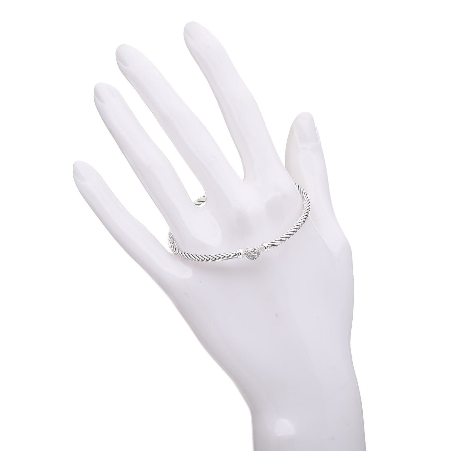 Sterling Silver Diamond Cable Collectibles Heart Bracelet