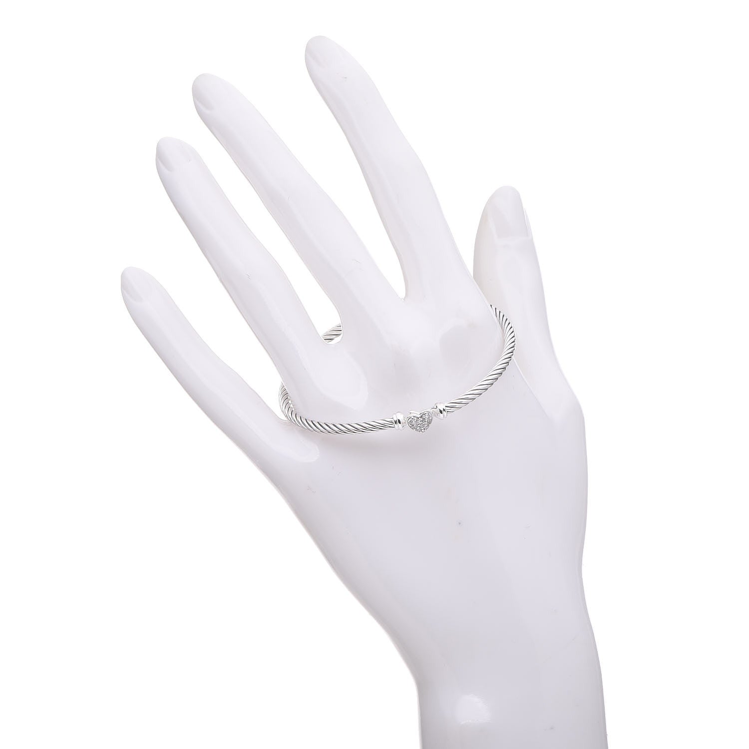 David Yurman Sterling Silver Diamond Cable Collectibles Heart Bracelet 2 of 4