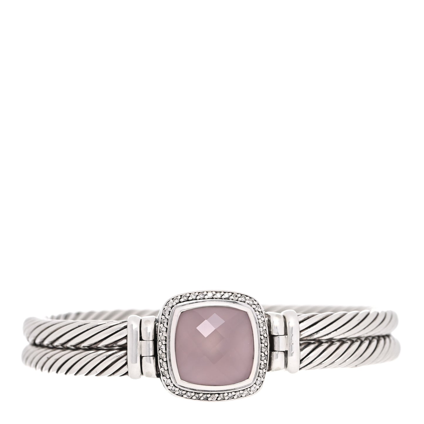 Sterling Silver Diamond Rose Quartz 14mm Albion Cable Bracelet