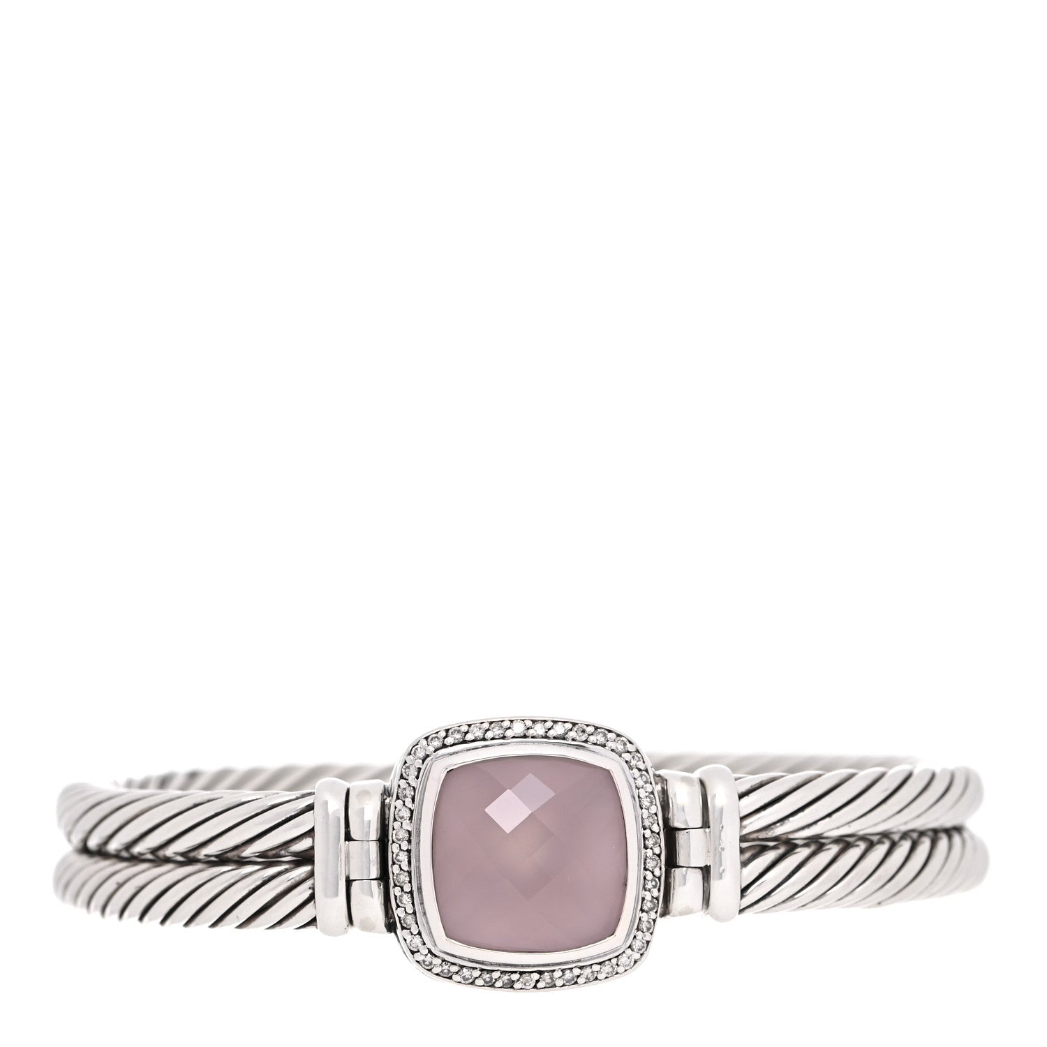 David Yurman Sterling Silver Diamond Rose Quartz 14mm Albion Cable Bracelet 1 of 5