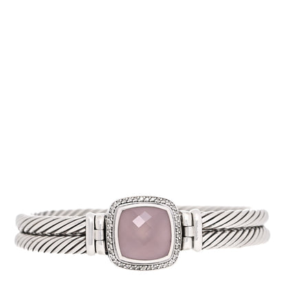 David Yurman Sterling Silver Diamond Rose Quartz 14mm Albion Cable Bracelet 1 of 5