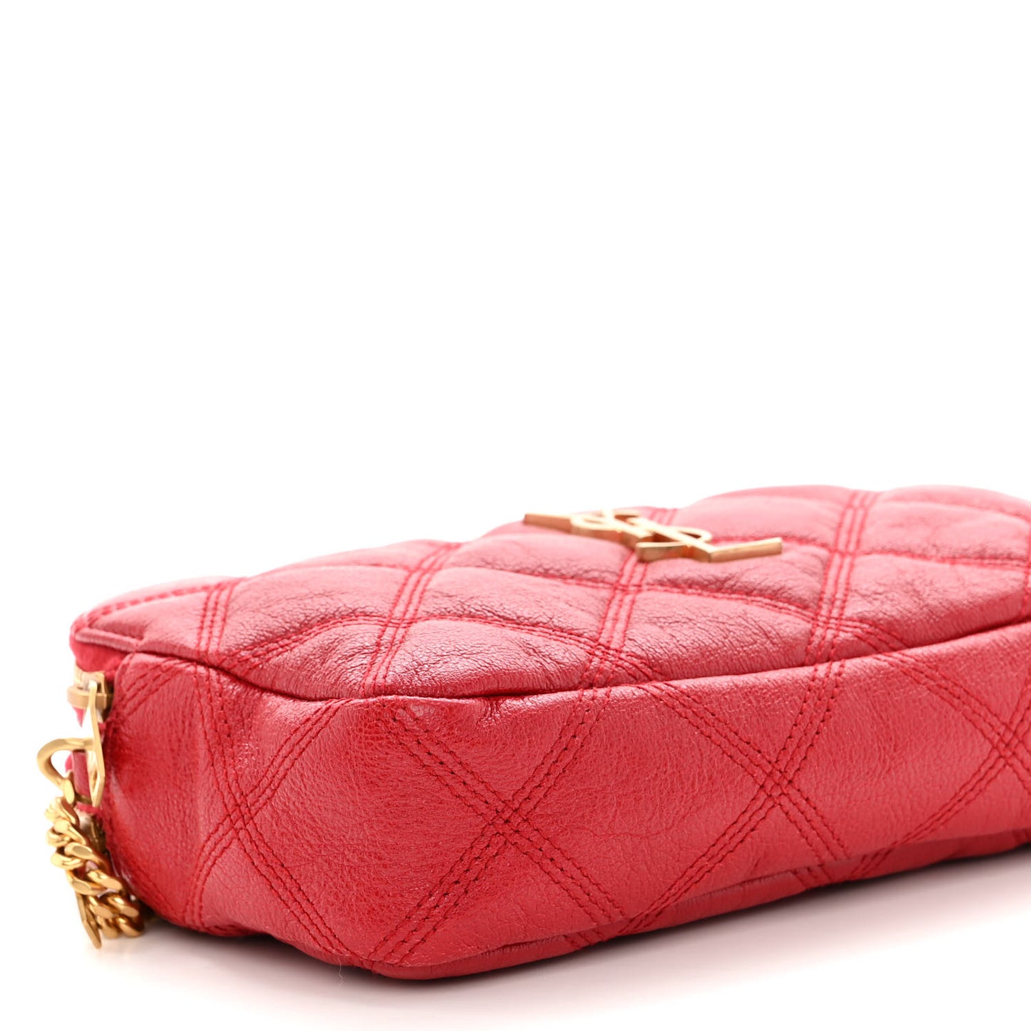 SAINT LAURENT Grained Lambskin Quilted Mini Becky Double Zip Bag Rouge Eros