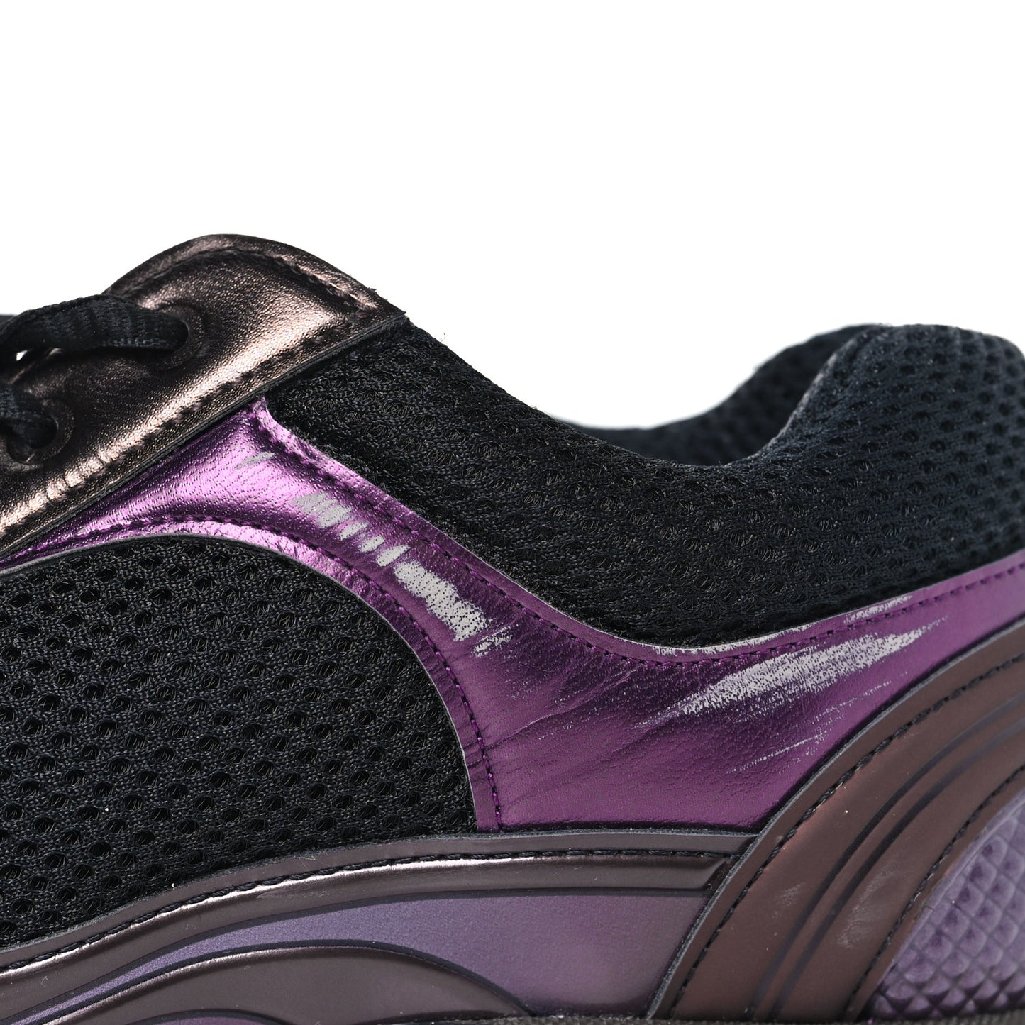 Fabric Laminated Calfskin Stretch CC Womens Sneakers 37.5 Black Purple Burgundy