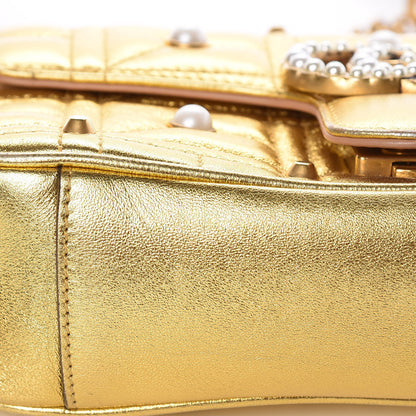 Gucci Metallic Calfskin Matelasse Studded Mini Pearly GG Marmont Shoulder Bag Gold 11 of 11