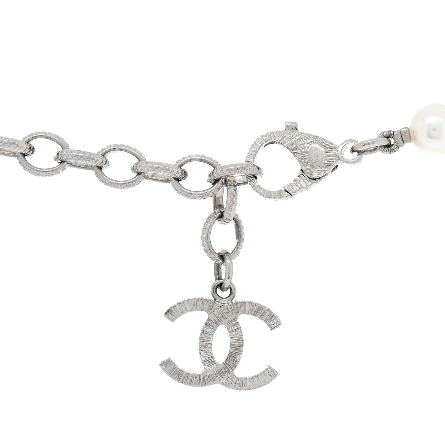 Pearl Crystal CC Choker Necklace Silver