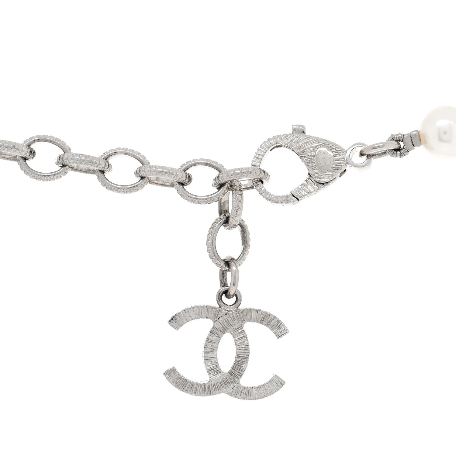 Chanel Pearl Crystal CC Choker Necklace Silver 4 of 4