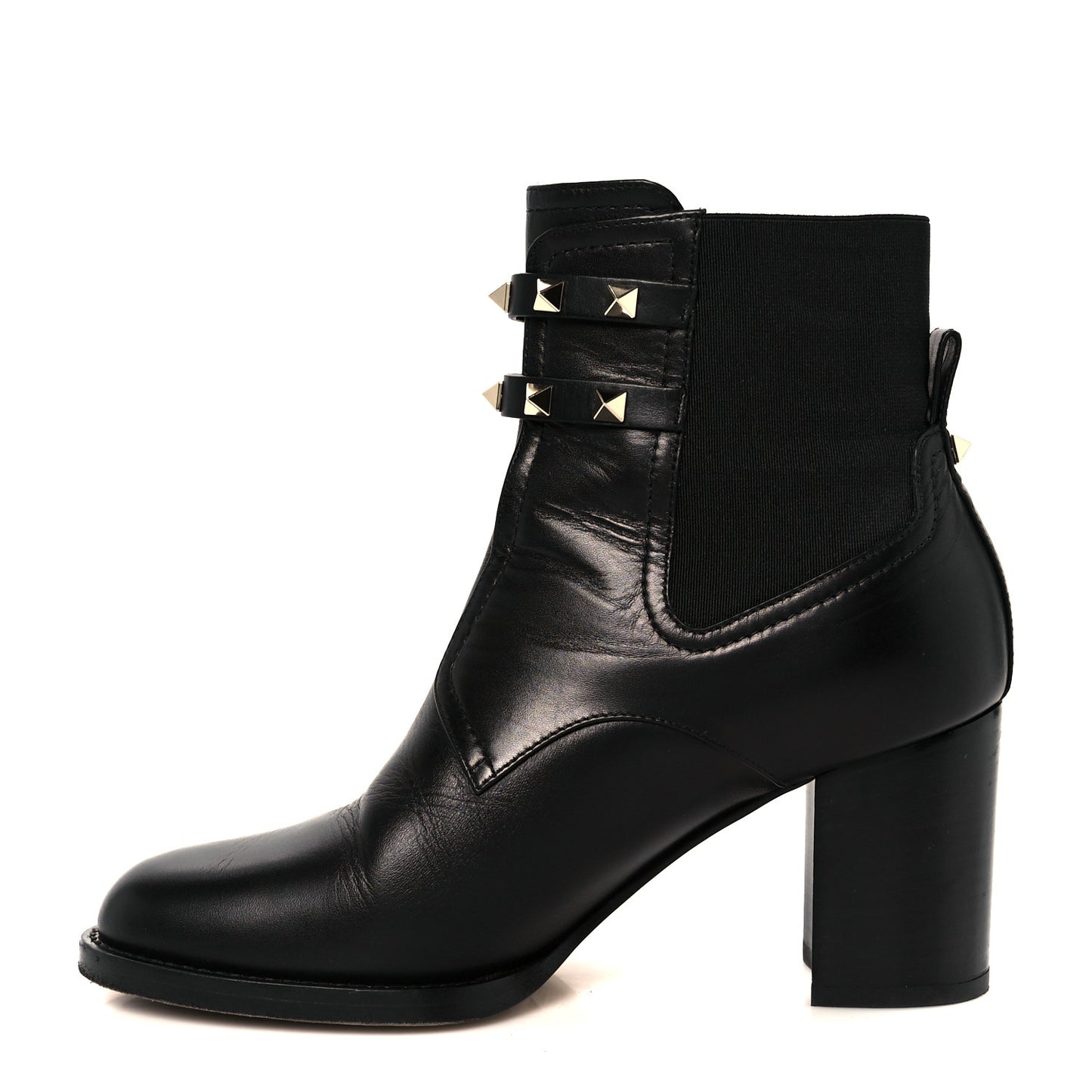 Calfskin Rockstud Double Buckle Beatle Chelsea 70mm Ankle Boots 37.5 Black