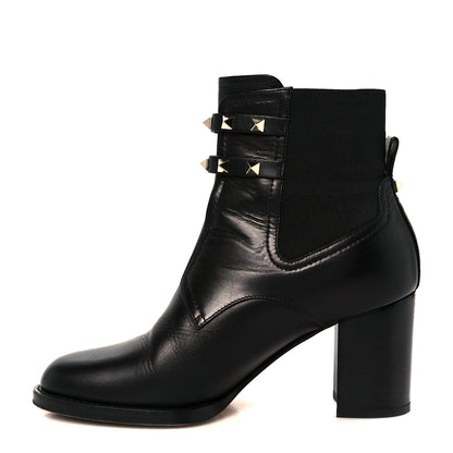 Valentino Garavani Calfskin Rockstud Double Buckle Beatle Chelsea 70mm Ankle Boots 37.5 Black 1 of 10