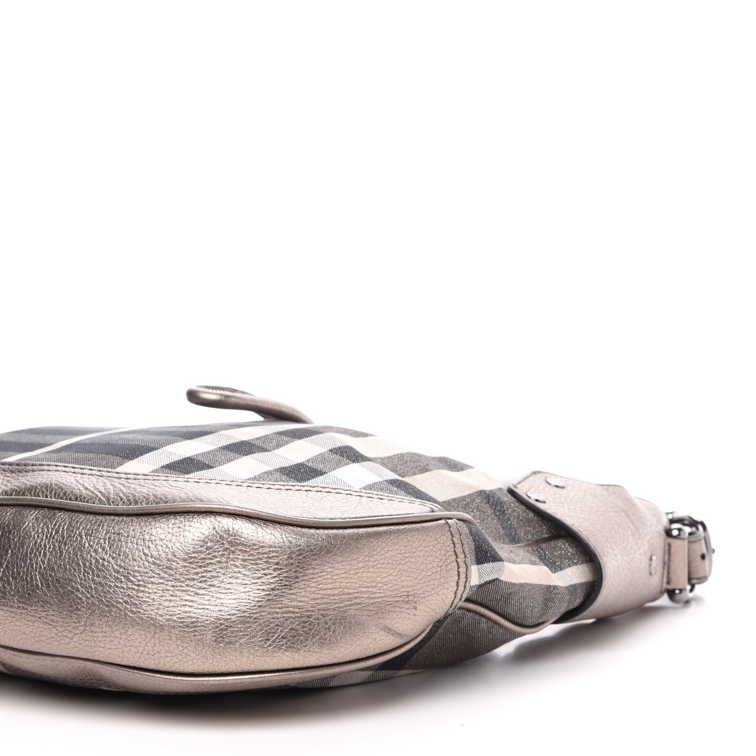 Burberry Metallic Calfskin House Check Hobo Pewter 10 of 13