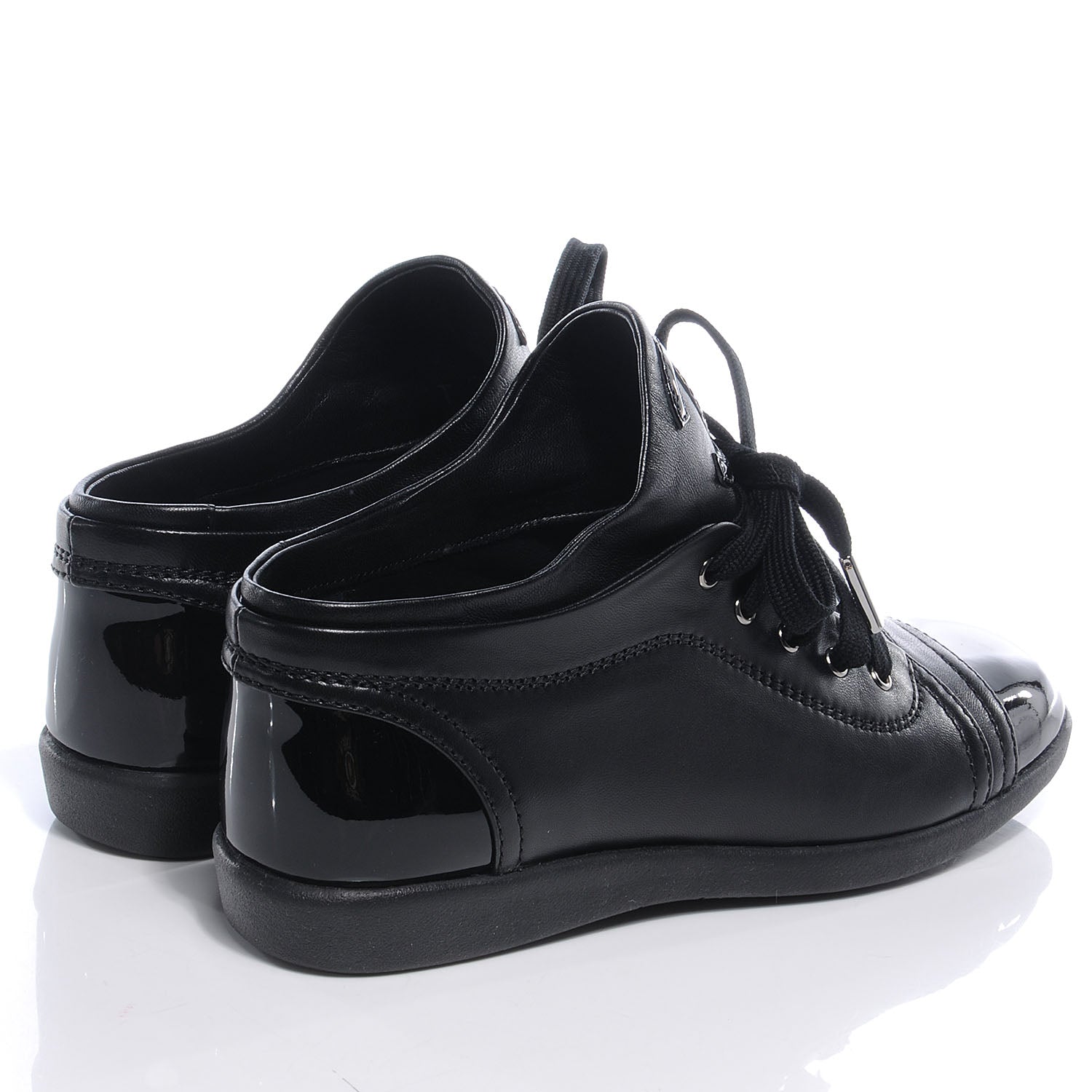 Chanel Leather Patent Cap Toe CC Sneakers Black 36.5 4 of 8