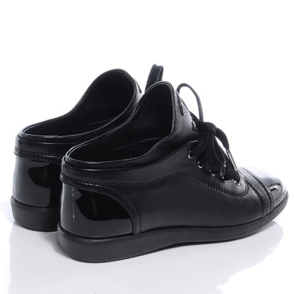 Chanel Leather Patent Cap Toe CC Sneakers Black 36.5 4 of 8