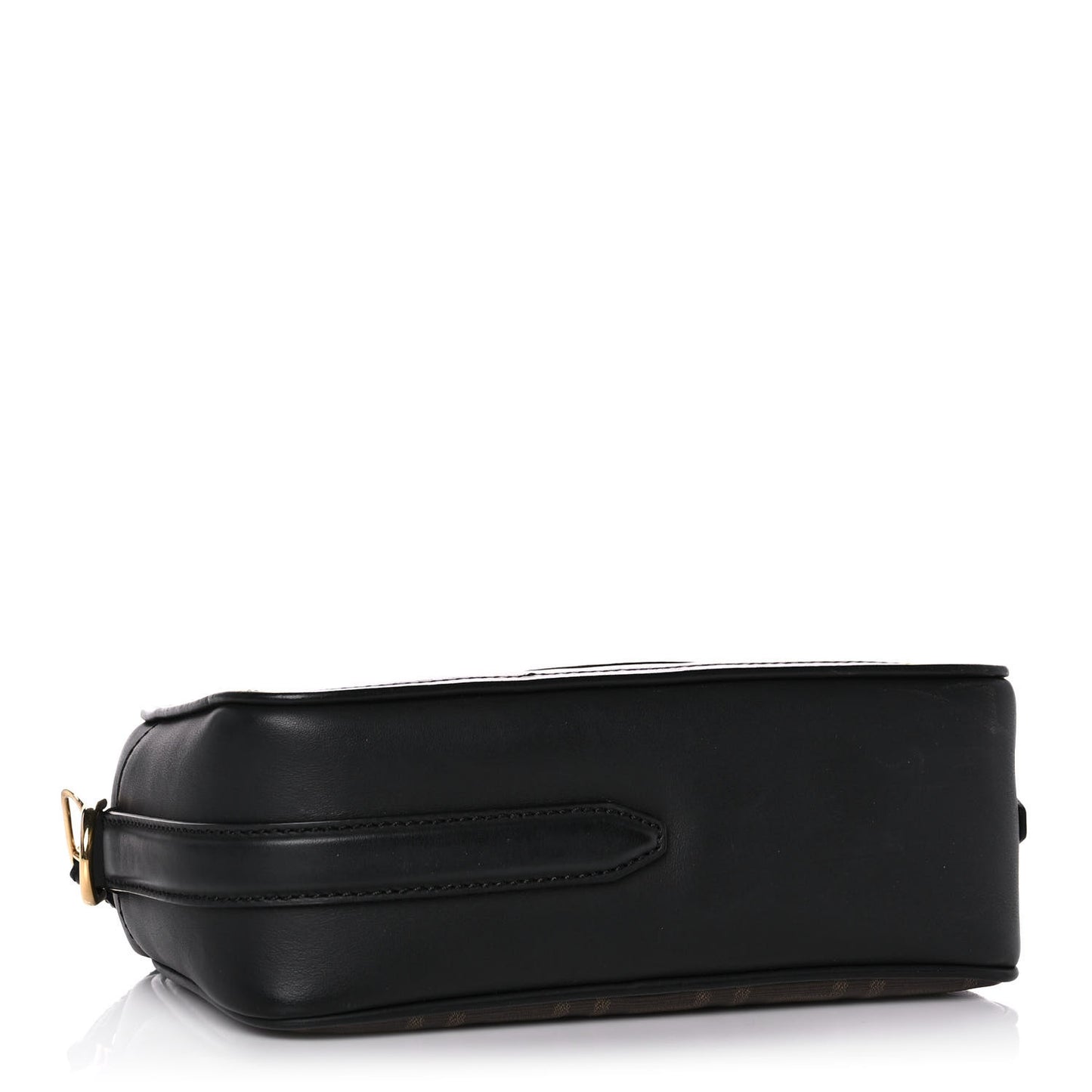 Glazed Fabric Vitello Century F is Fendi FF 1974 Stamp Patch Camera Case Mogano Panna Black