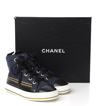 Chanel Fabric Lambskin Lace Up Cap Toe Sneakers 36 Navy Black 9 of 9