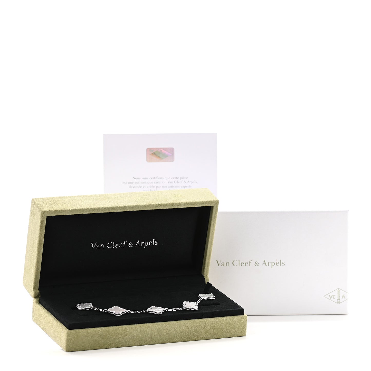 18K White Gold Mother of Pearl 5 Motifs Vintage Alhambra Bracelet