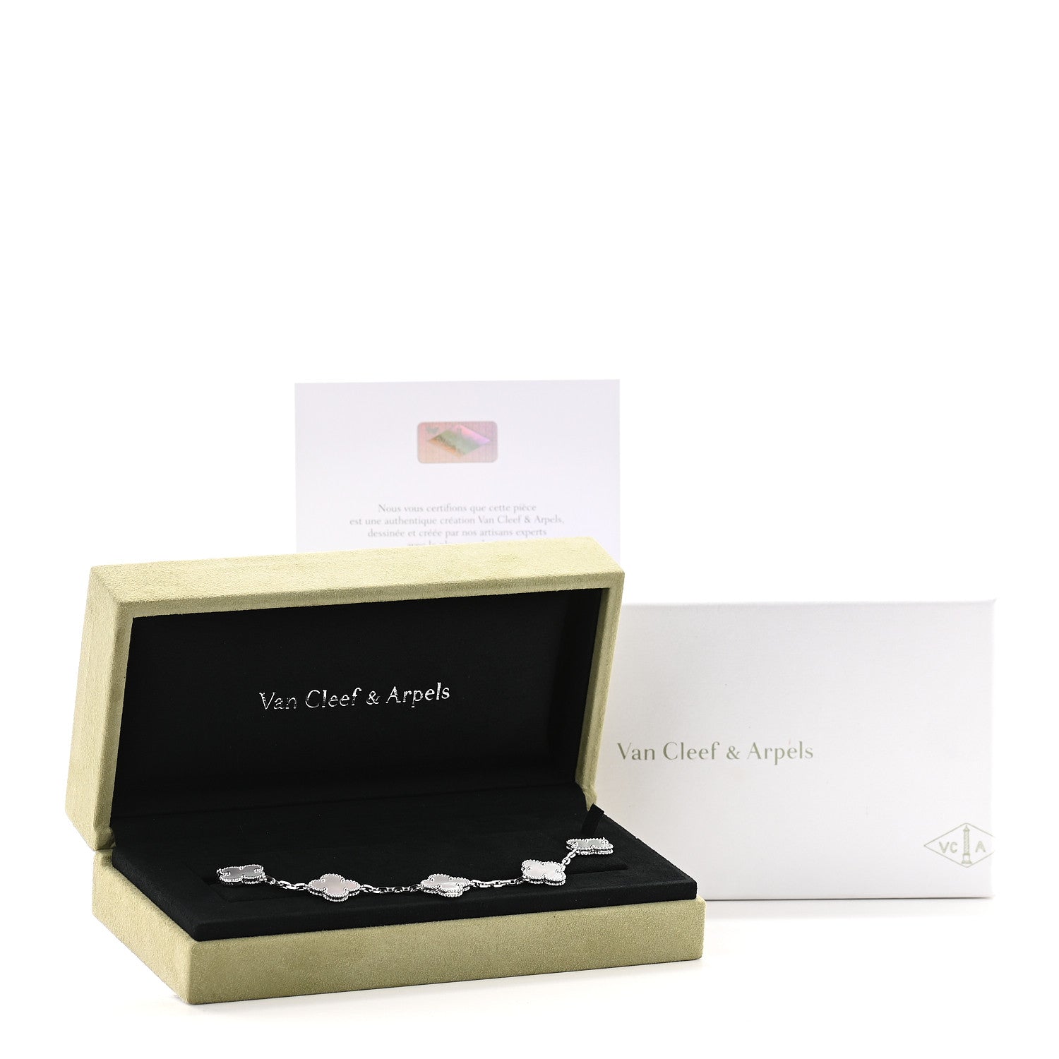 Van Cleef & Arpels 18K White Gold Mother of Pearl 5 Motifs Vintage Alhambra Bracelet 6 of 7