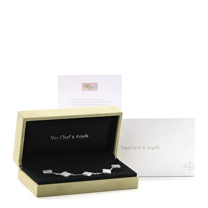 Van Cleef & Arpels 18K White Gold Mother of Pearl 5 Motifs Vintage Alhambra Bracelet 6 of 7