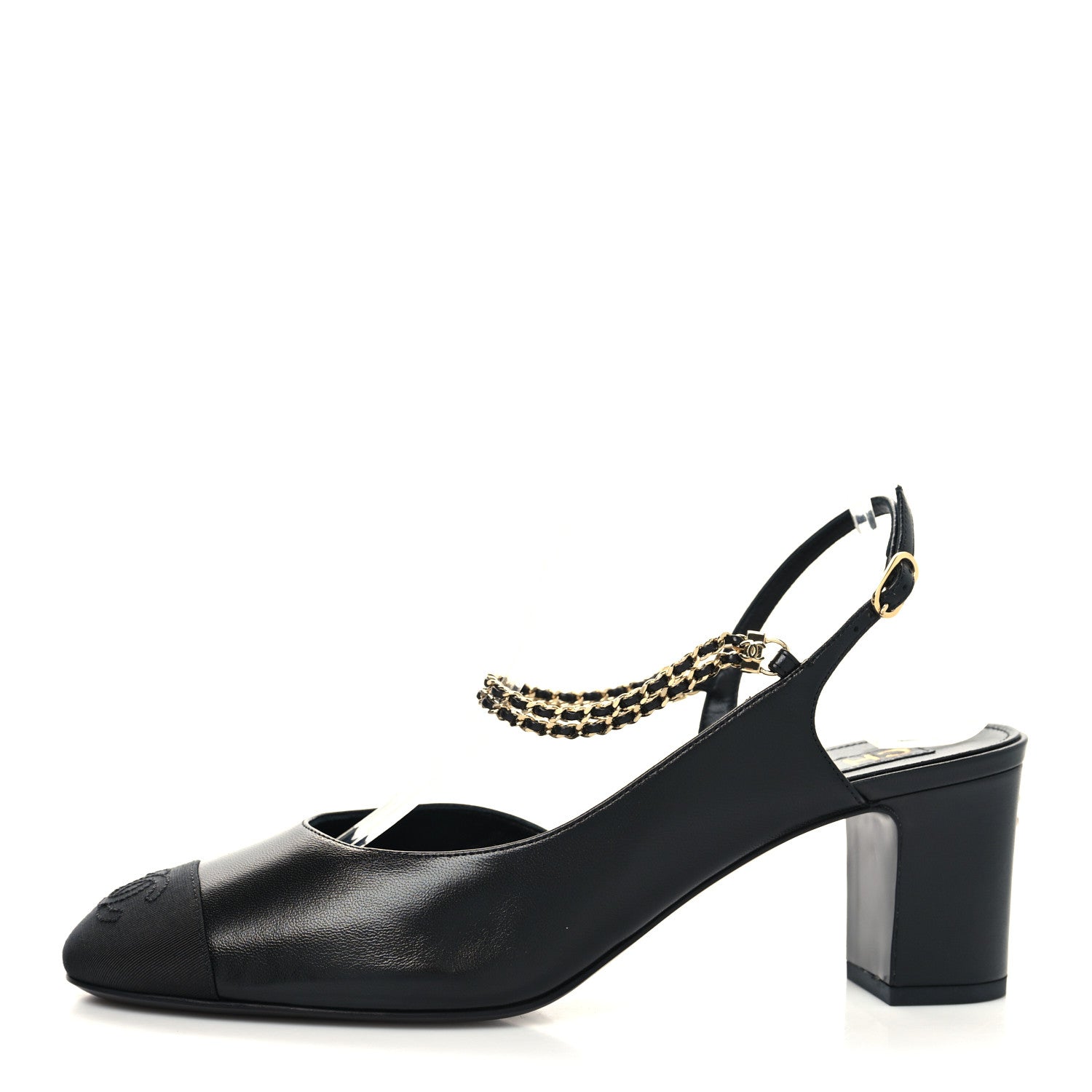 Chanel Lambskin Grosgrain Cap Toe Chain Slingback Pumps 41 Black 1 of 8