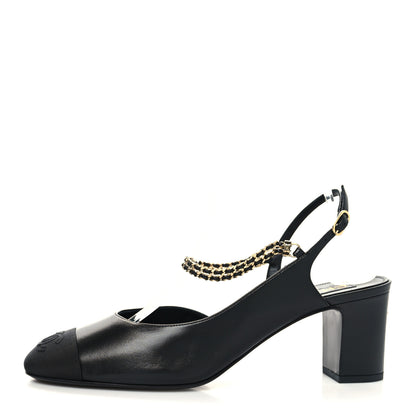 Chanel Lambskin Grosgrain Cap Toe Chain Slingback Pumps 41 Black 1 of 8