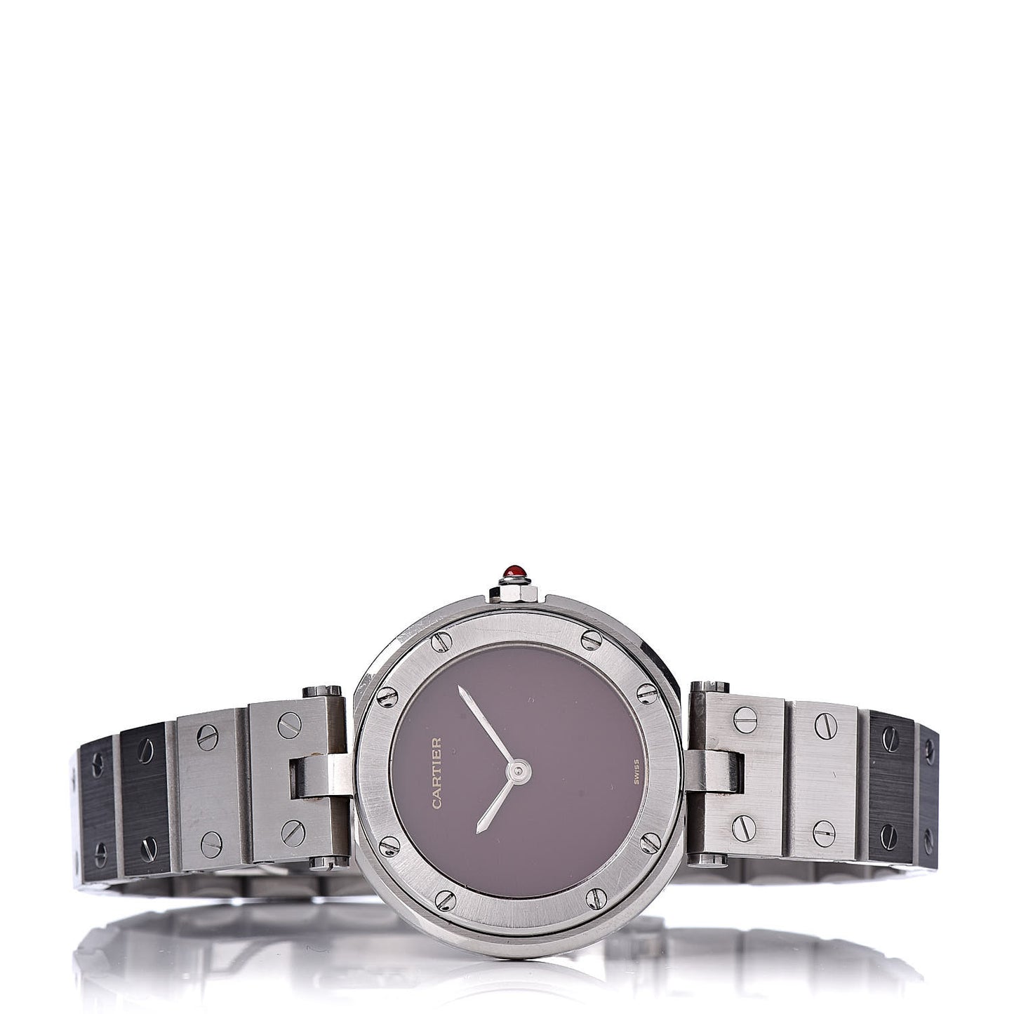 Stainless Steel 27mm Santos Round Quartz Watch Burgundy