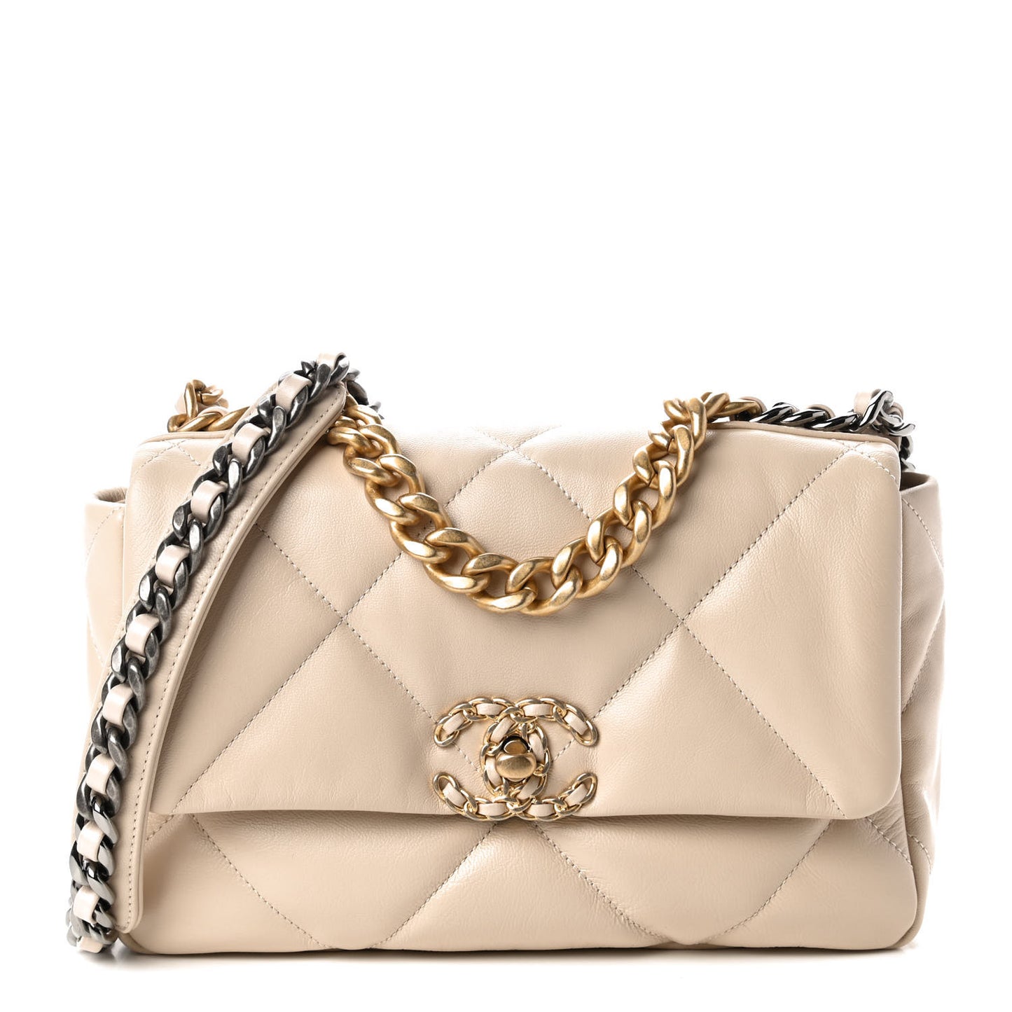 Goatskin Quilted Medium Chanel 19 Flap Beige