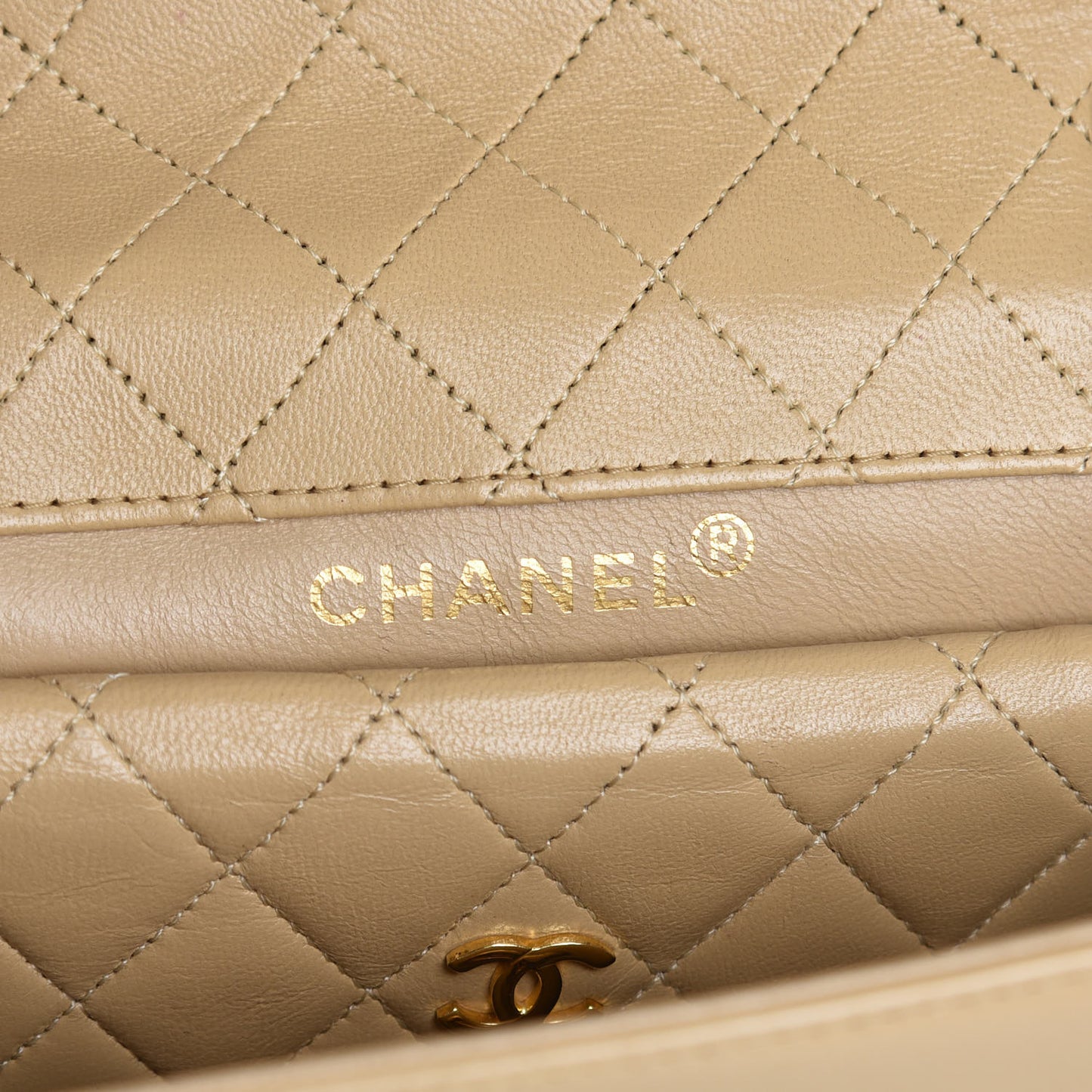 Lambskin Quilted Trapezoid Shoulder Flap Bag Beige