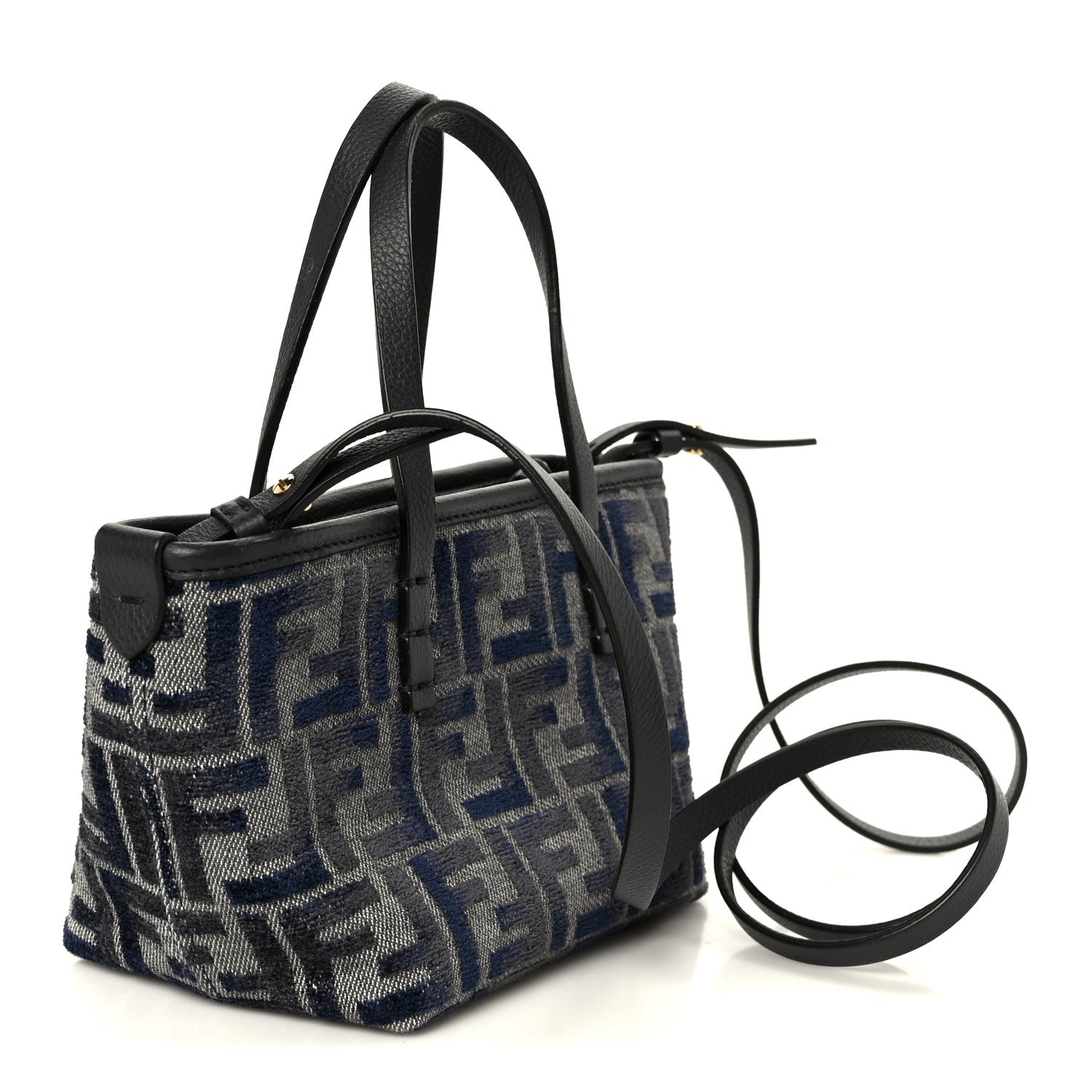 Fendi Chenille Vitello Santa Barbara FF Mini Roll Tote Navy 3 of 11