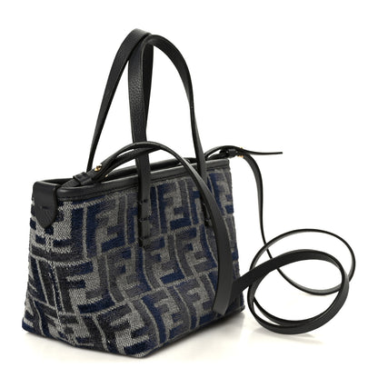 Fendi Chenille Vitello Santa Barbara FF Mini Roll Tote Navy 3 of 11