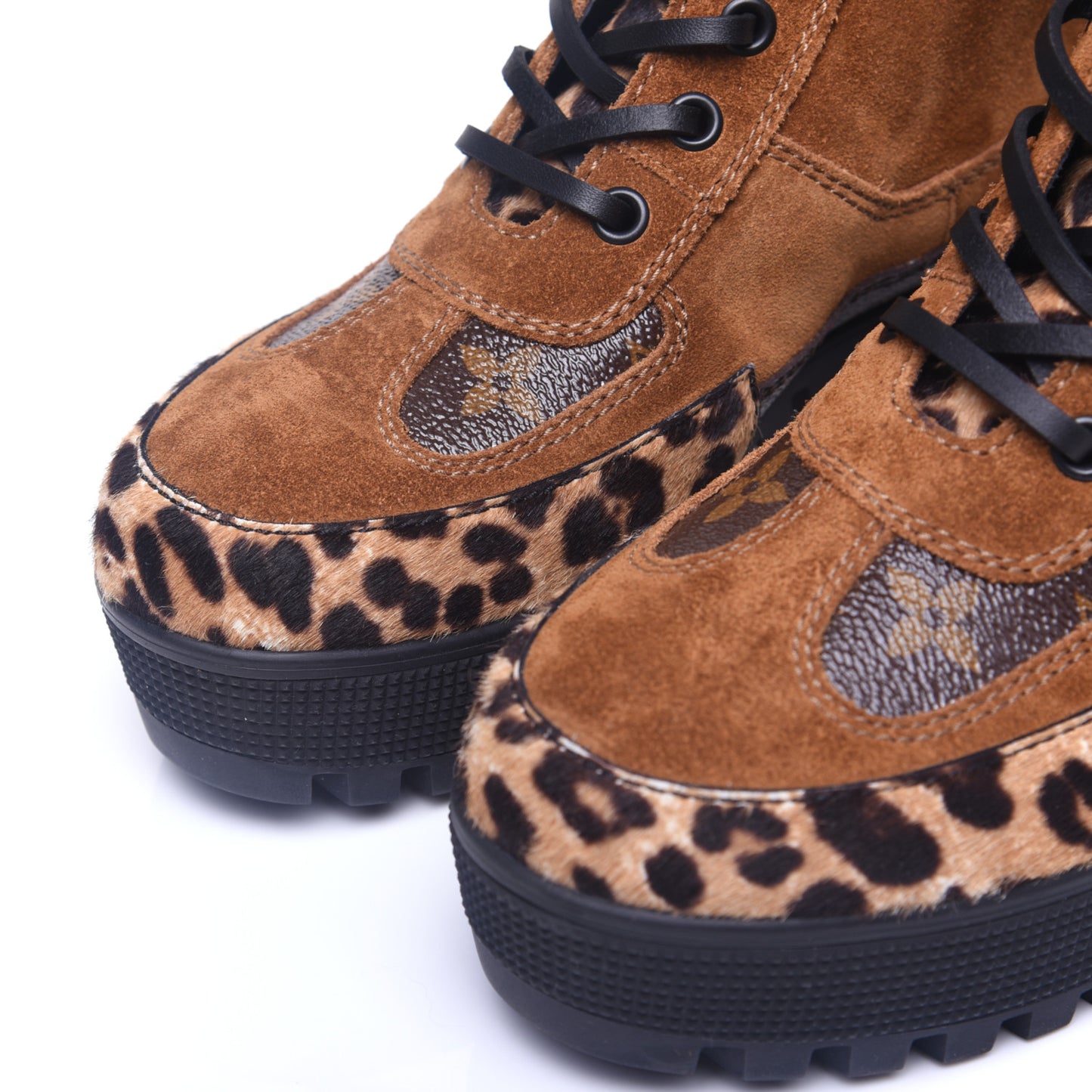Suede Calfskin Monogram Laureate Platform Desert Boots 36 Cognac