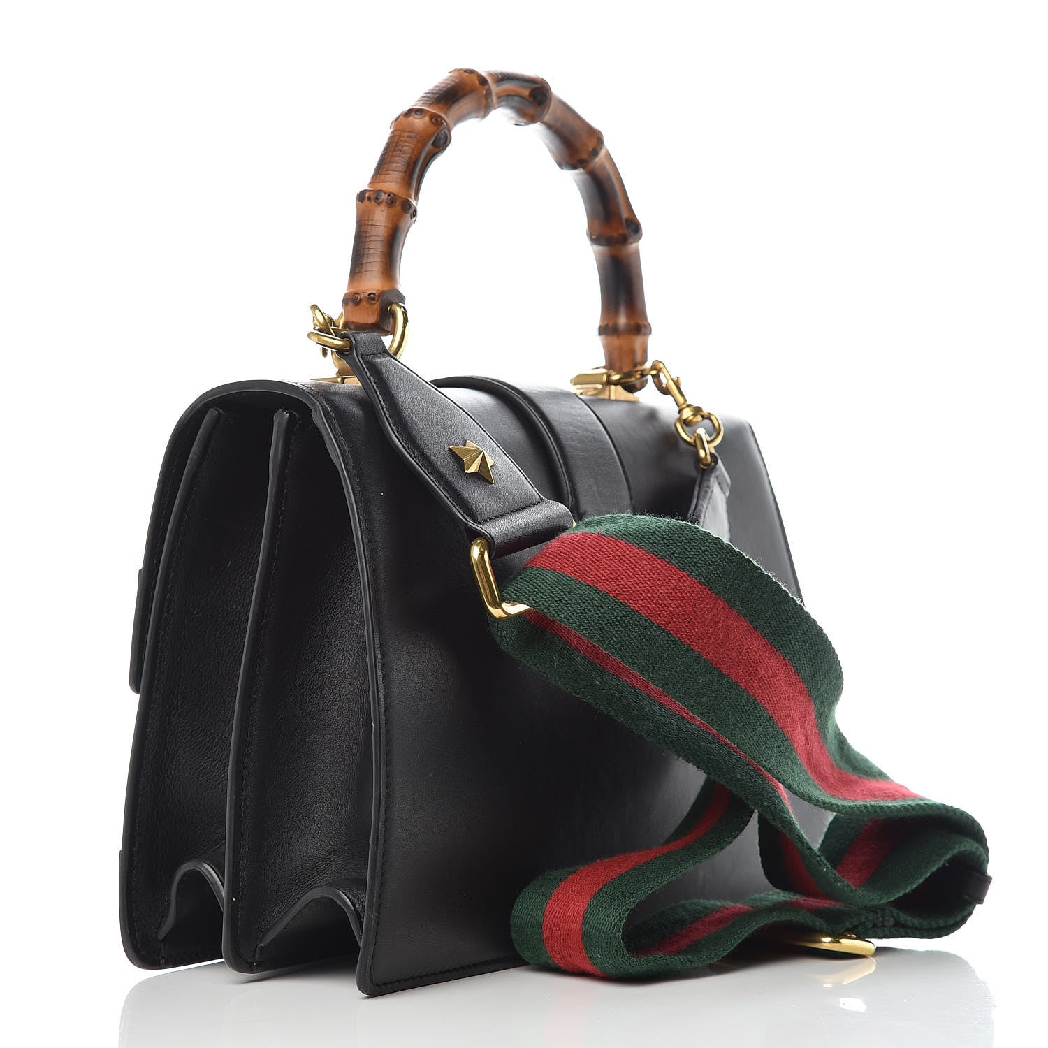Gucci Moon Calfskin Web Medium Dionysus Bamboo Top Handle Bag Black Bright Evergreen Hibiscus Red 3 of 14
