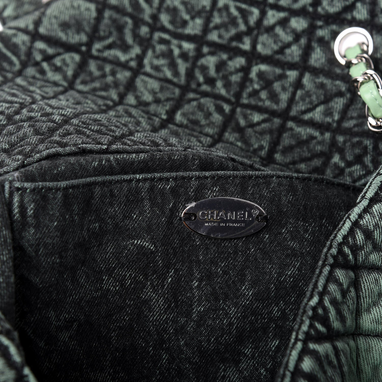 Chanel Denim Quilted Denimpression Flap Green Black 6 of 9