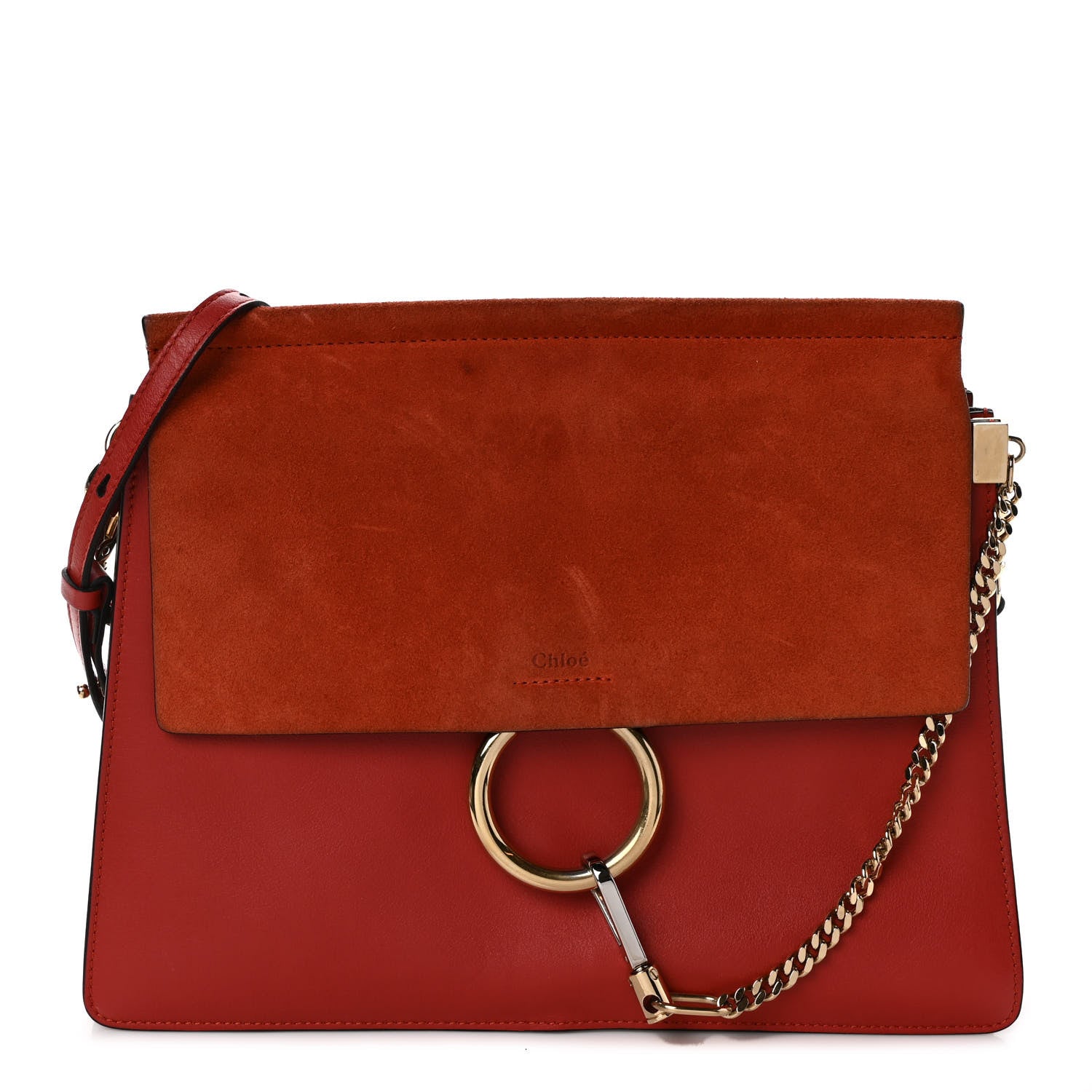 Chloe Calfskin Suede Medium Faye Shoulder Bag Sepia Red 1 of 9