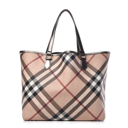 Burberry Patent Supernova Check Stanton Tote Dark Nickel 1 of 24