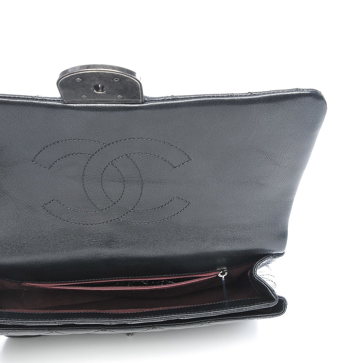 Shiny Goatskin Quilted Large Double Carry Waist Chain Flap Black