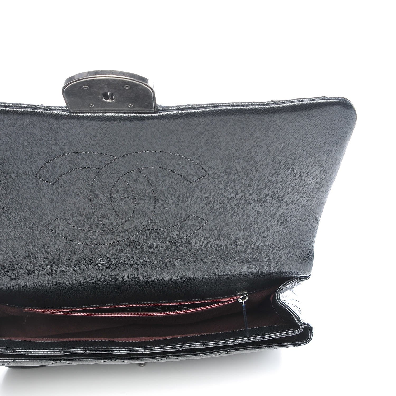 Chanel Shiny Goatskin Quilted Large Double Carry Waist Chain Flap Black 5 of 7