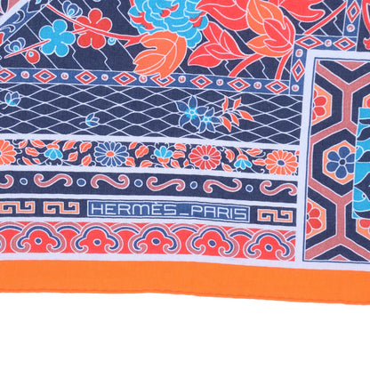 Hermes Cashmere Silk Collections Imperiales Shawl 140 Orange Bleu Brique 4 of 5