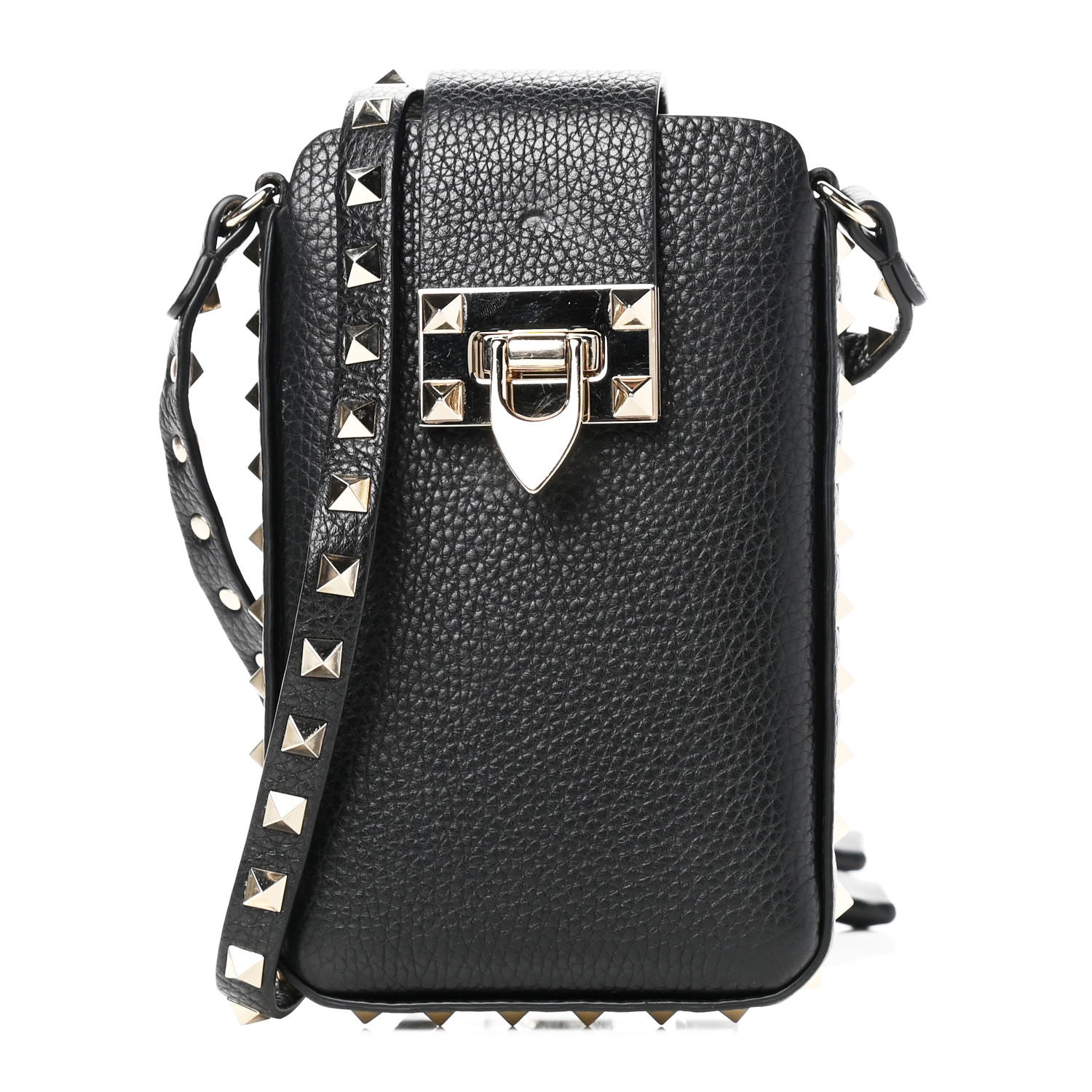 Valentino Garavani Grained Calfskin Rockstud Crossbody Phone Case Black 1 of 4