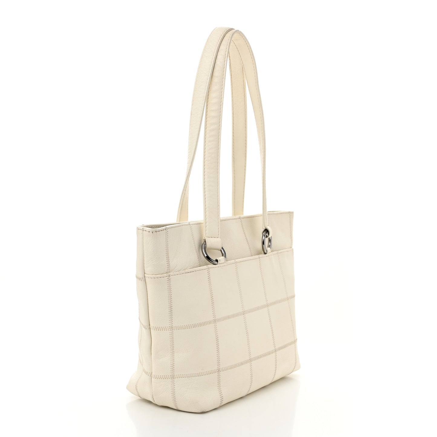 Caviar Square Stitched Tote White