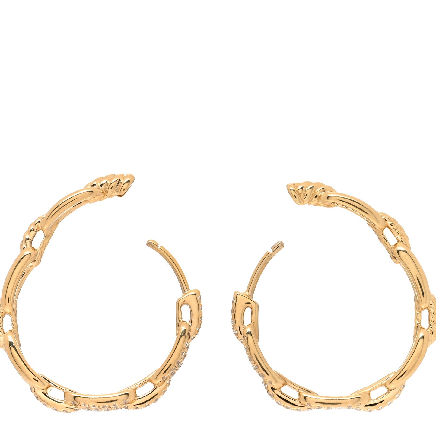 18K Yellow Gold Diamond 23.8mm Stax Chain Link Hoop Earrings