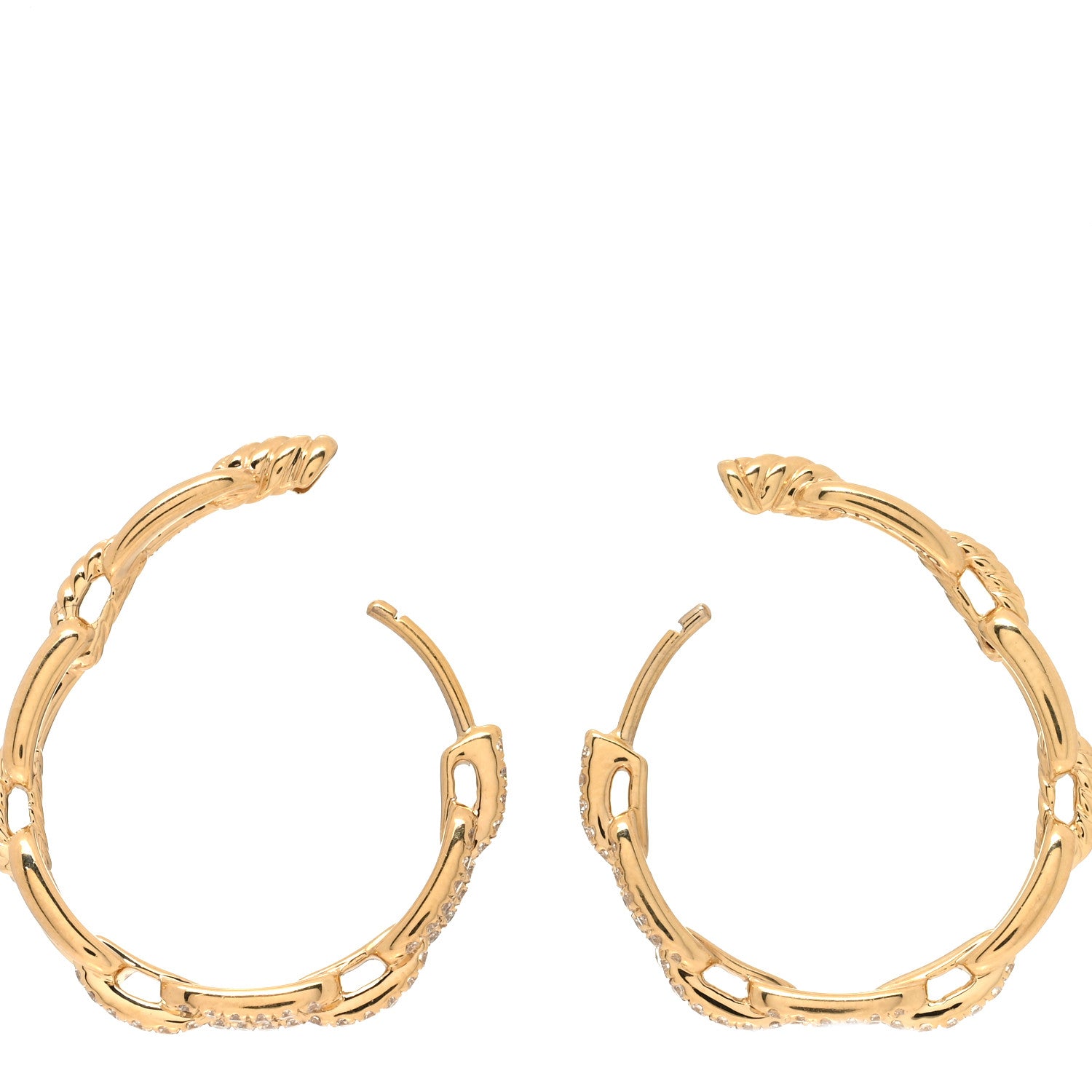 David Yurman 18K Yellow Gold Diamond 23.8mm Stax Chain Link Hoop Earrings 3 of 4