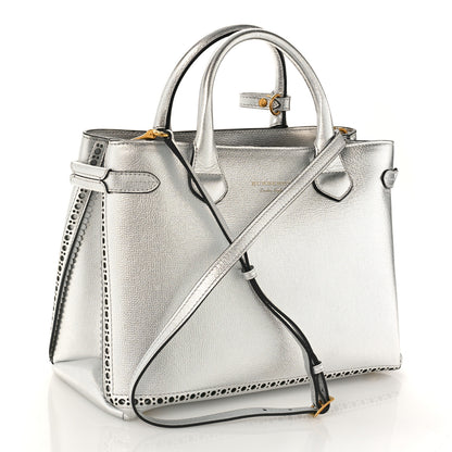 Burberry Metallic Calfskin Broguing Medium Banner Tote Silver 3 of 9