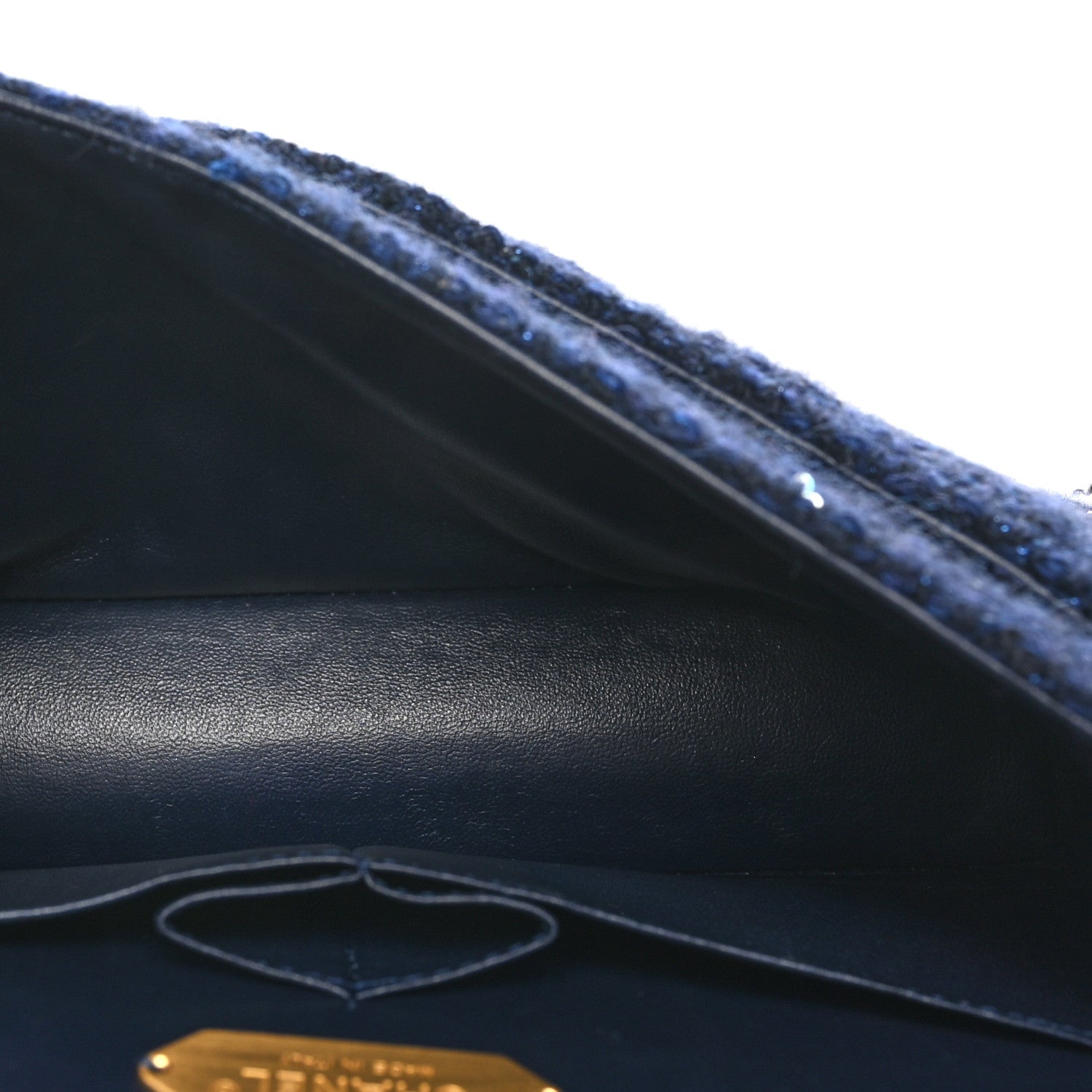Chanel Tweed Sequin Timeless Classic Chained Double Flap Navy Blue 5 of 11