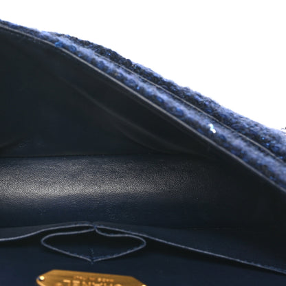 Chanel Tweed Sequin Timeless Classic Chained Double Flap Navy Blue 5 of 11