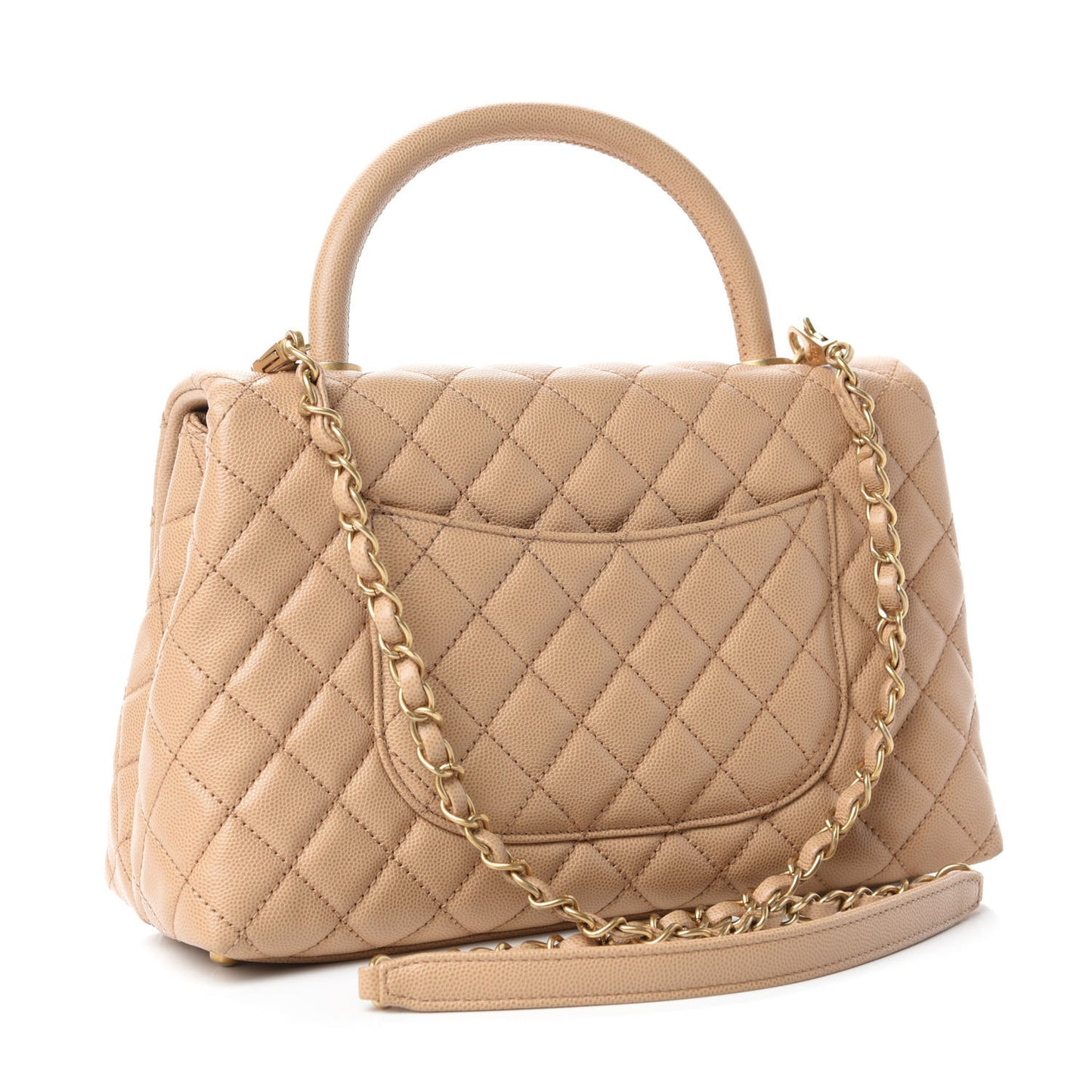 Caviar Quilted Small Coco Handle Flap Light Beige