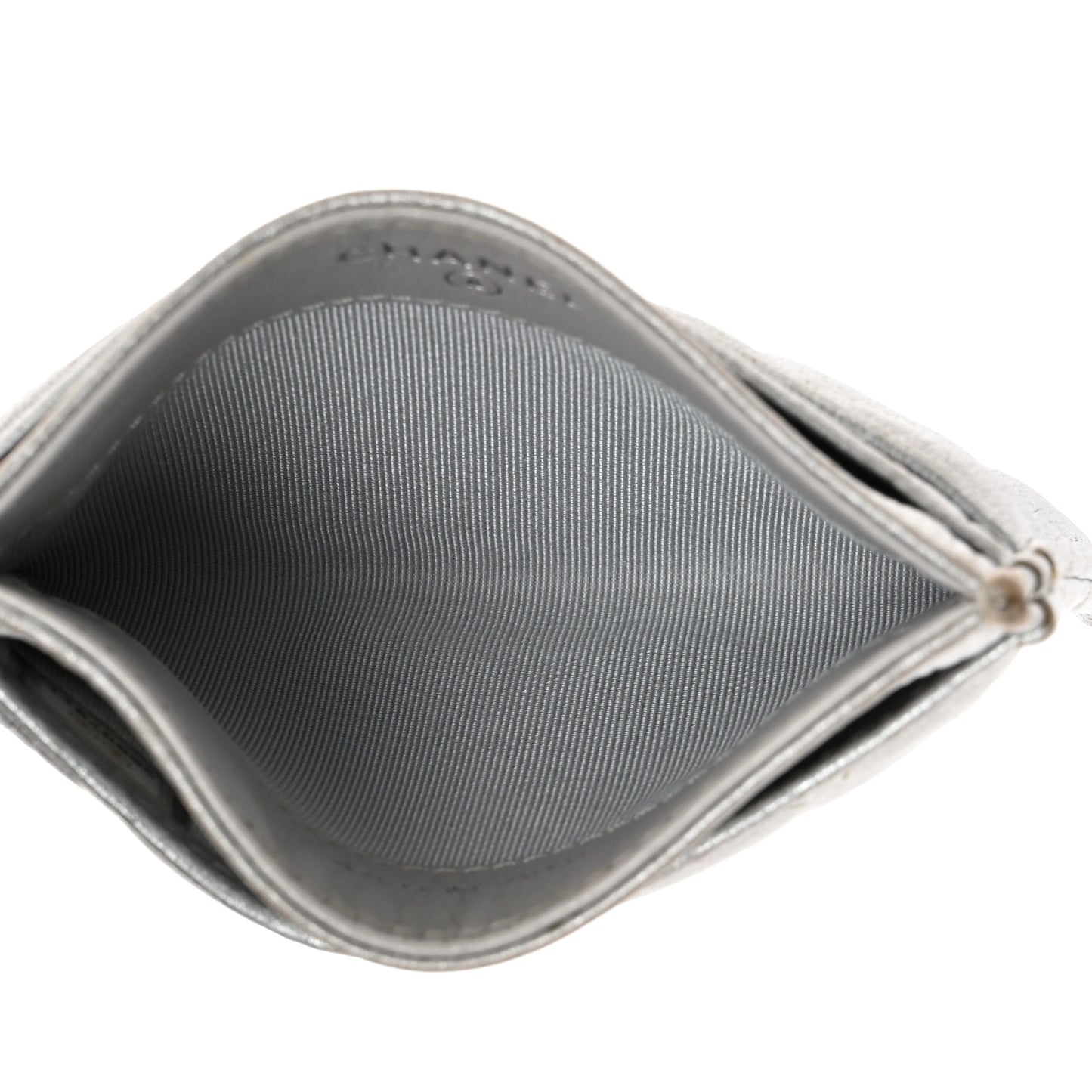Metallic Lambskin Quilted Card Holder Silver