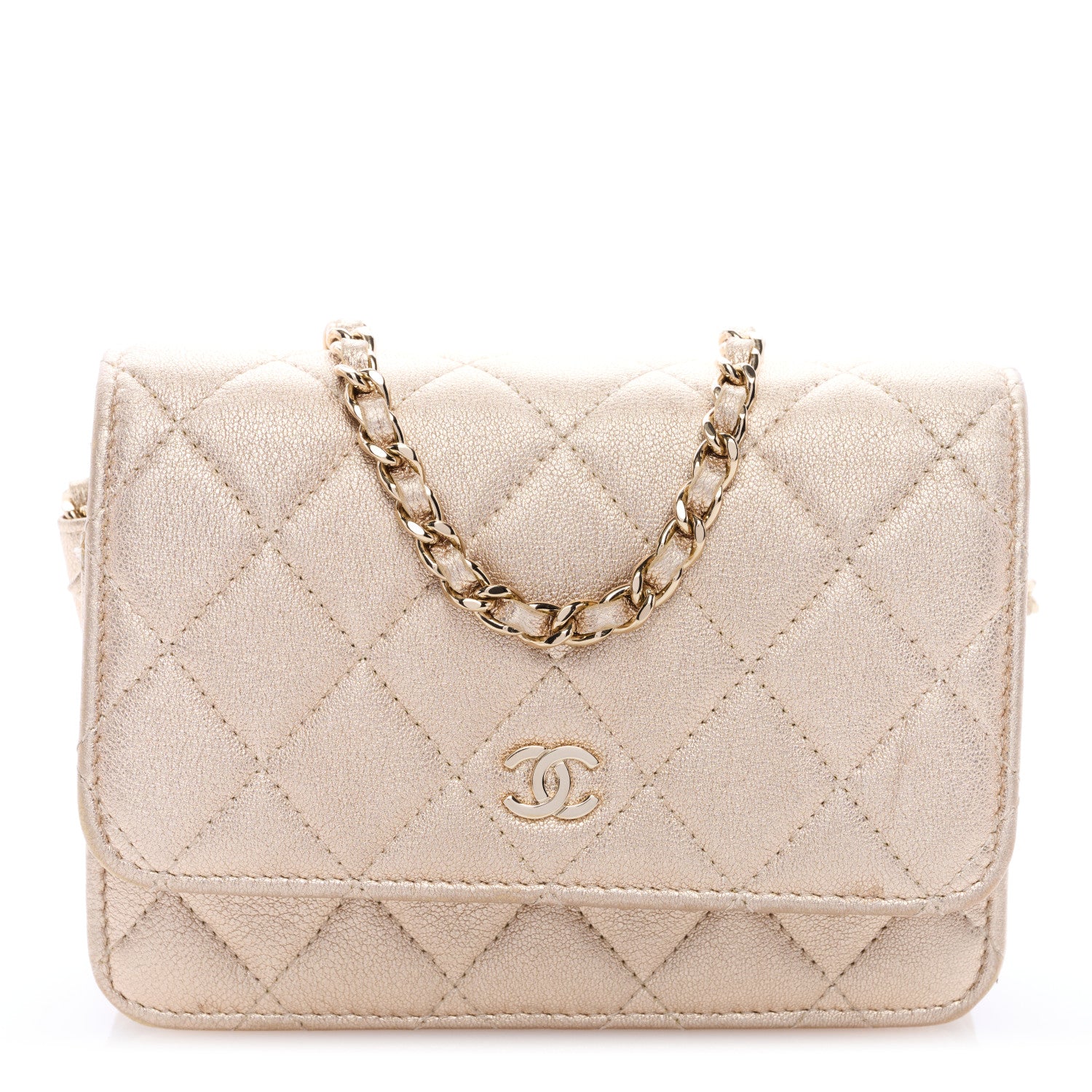 Chanel Metallic Lambskin Quilted Mini Wallet On Chain WOC Gold 1 of 8