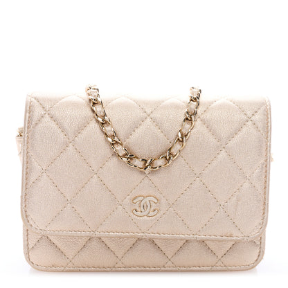 Chanel Metallic Lambskin Quilted Mini Wallet On Chain WOC Gold 1 of 8